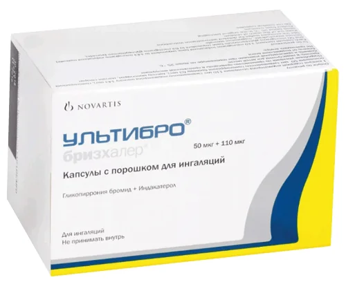 Ультибро Бризхалер, 0.05 мг+0.11 мг, Капсулы С Порошком Для Ингаляций
